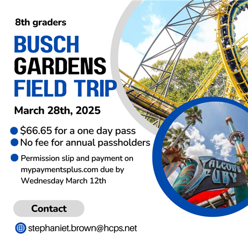 8th grade Busch Gardens Trip 2025